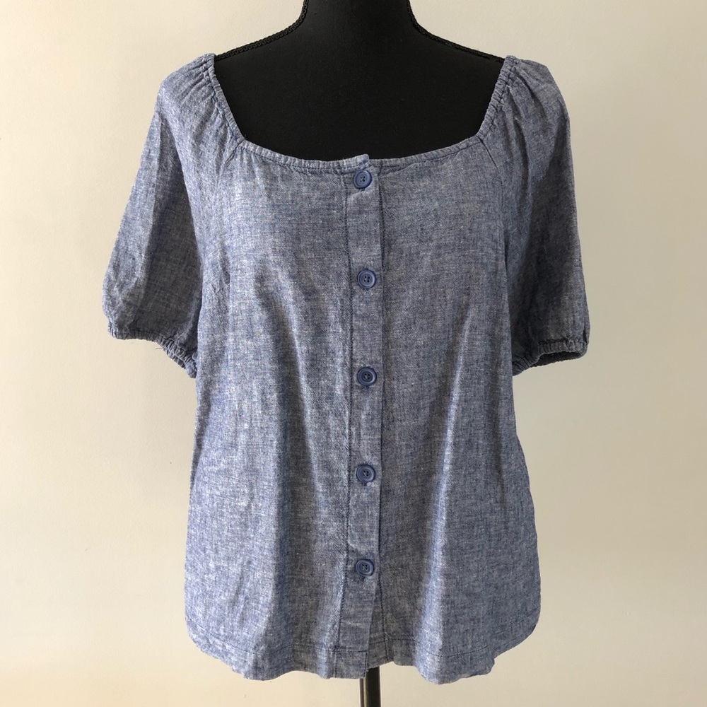 Women’s Joe Fresh Blue Linen Cotton Button up Blouse size 6
